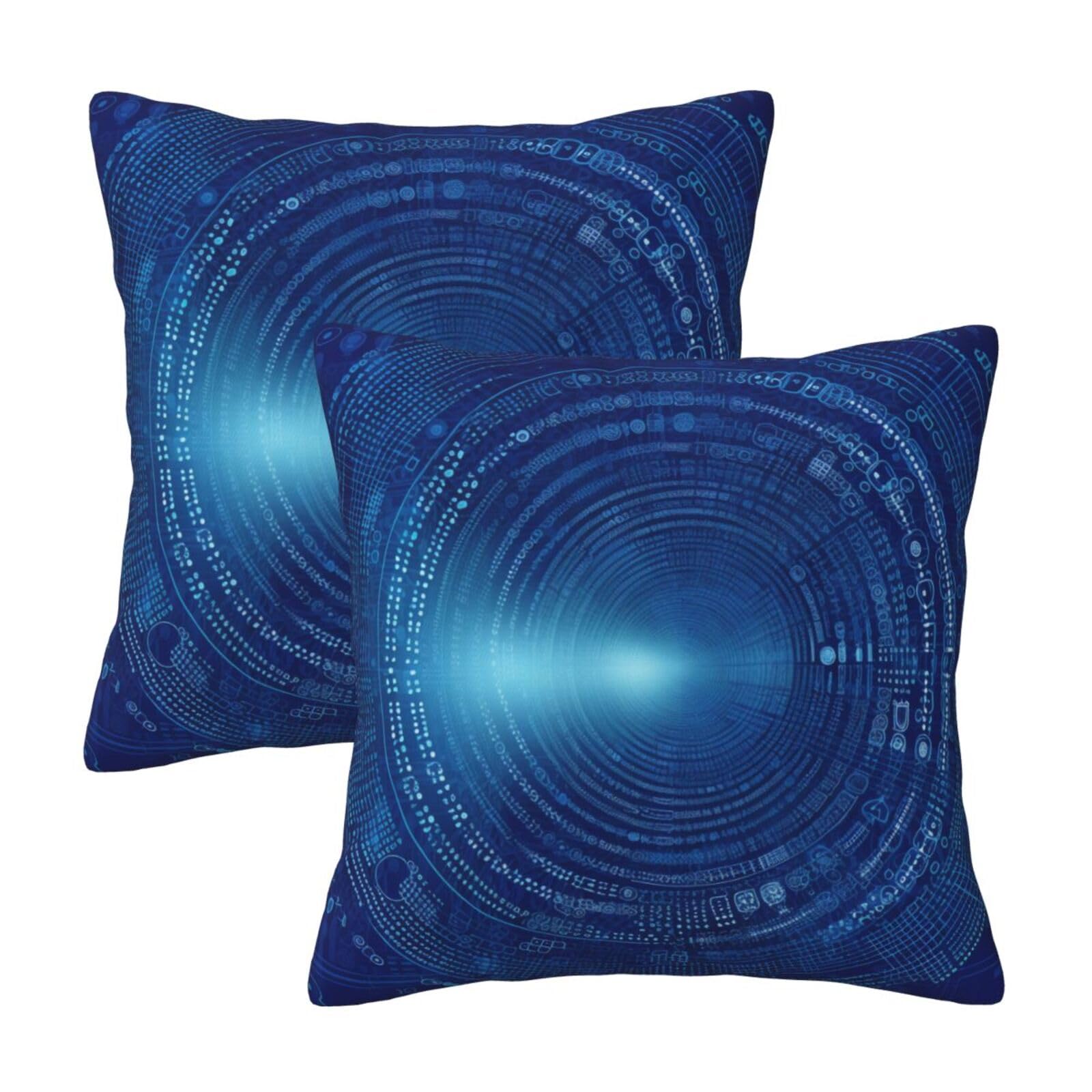 Blue Hippie Art Throw Pillow Cases 2 Pack Square Pillowcases Soft Pillow Protectors for Couch Livingroom Sofa Bed Office Car,40x40 CM