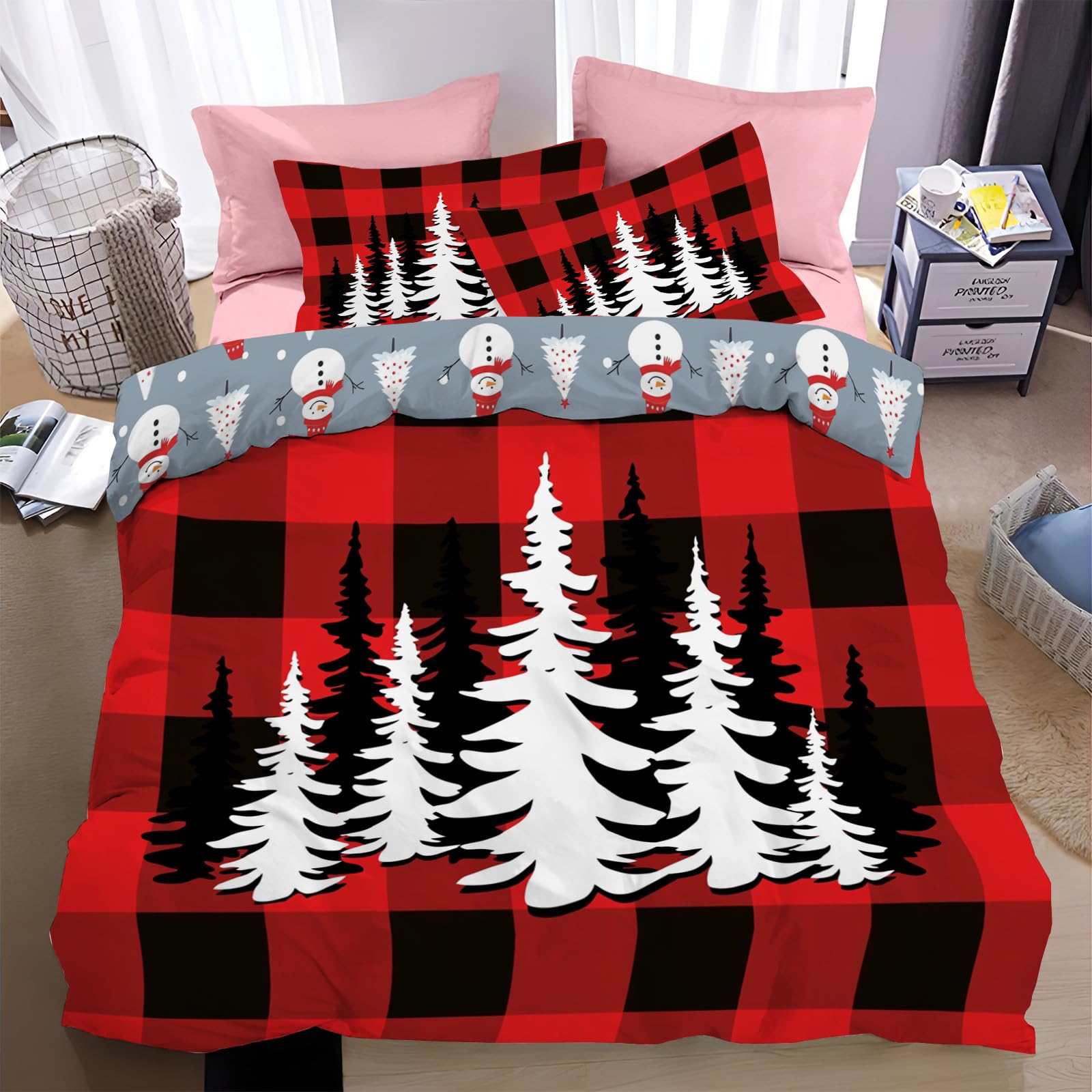 Housse de couette Noël 240x260cm zippée et facile à laver pour l'hiver