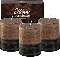 KONNI Coffee Layered Pillar Candles Set of 3, 3x4 Unscented - 39Hr Smokeless Dripless for Weddings, Home Decor, Parties, Spas