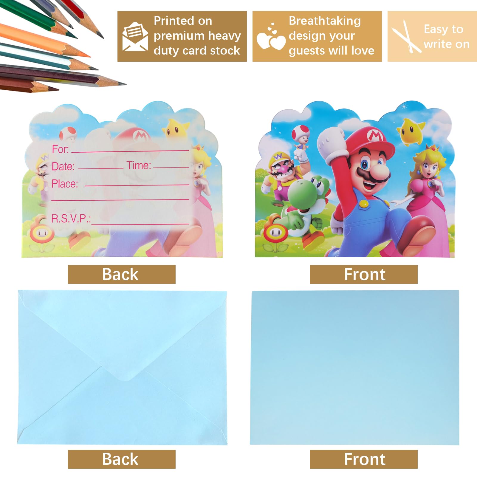 OFFCUP Inviti di Compleanno per Bambini, 20Pcs Biglietti per Ragazzo Adolescente