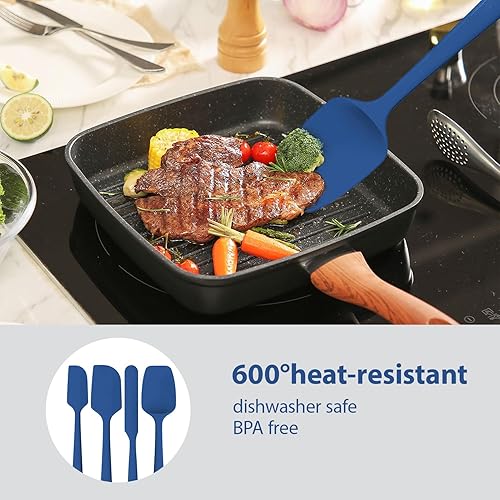 Miniatura 6 de Juego de espátulas de silicona, 4 espátulas de goma de grado alimenticio para hornear, cocinar y mezclar, resistentes al calor, antiadherentes,