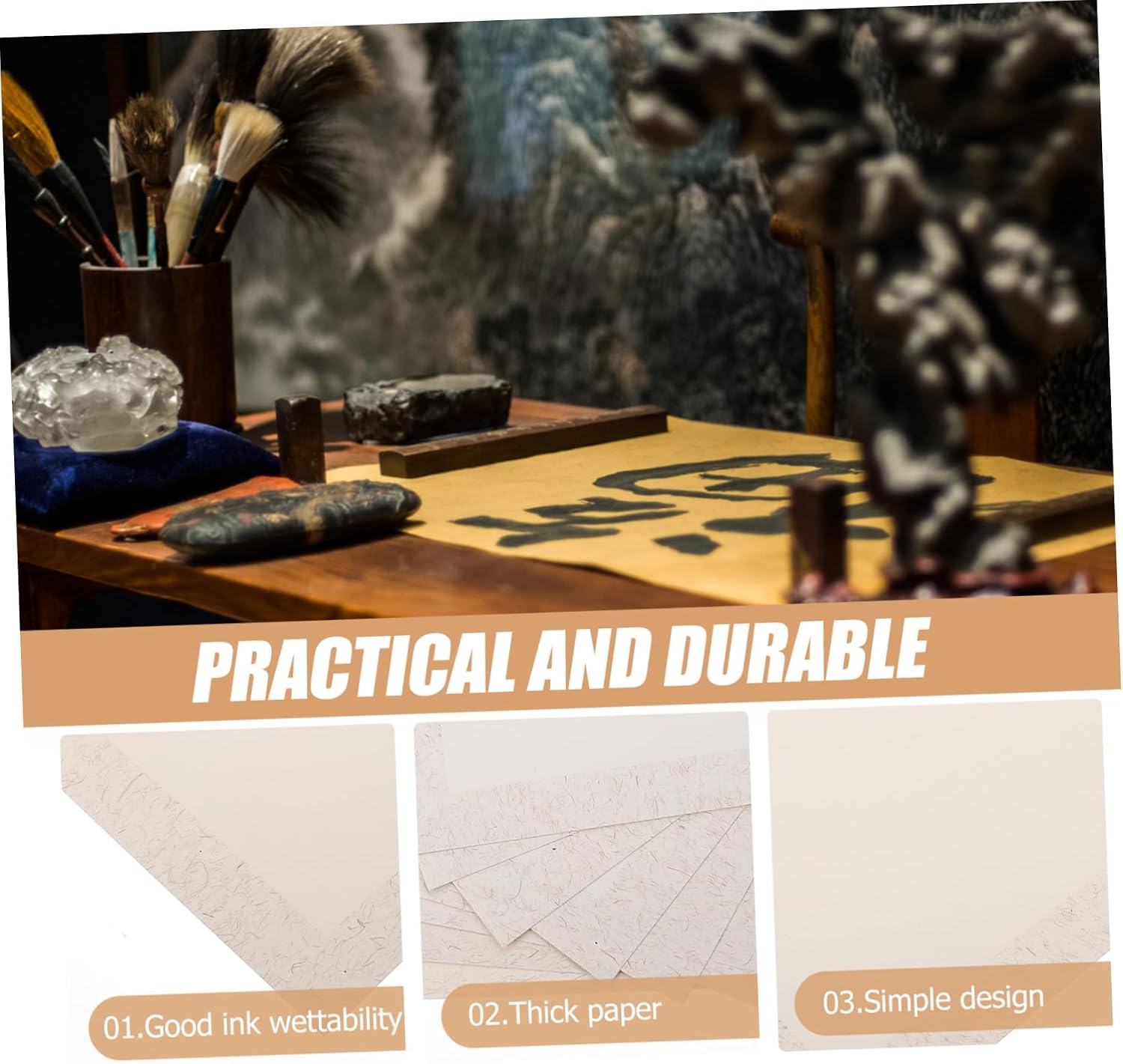 OHPHCALL 10 Sheets Handmade Drawing Rice Paper Smooth Calligraphy Paper for Chinese Brush Ink Painting and Kanji Sumi Writing Gift for Beginners and Artists