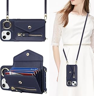 【Hamany】 いphone14 ケース スマホ ショルダー スマホケース iphone 14 ショルダー おしゃれ カード収納 大容量 背面 リング付き スタンド機能 いphone13 ケース 手帳型 耐衝撃 耐久性 女性 肩がけ 首掛け 斜め掛け ストラップ付き 長さ調整可能 カバー -ブルー