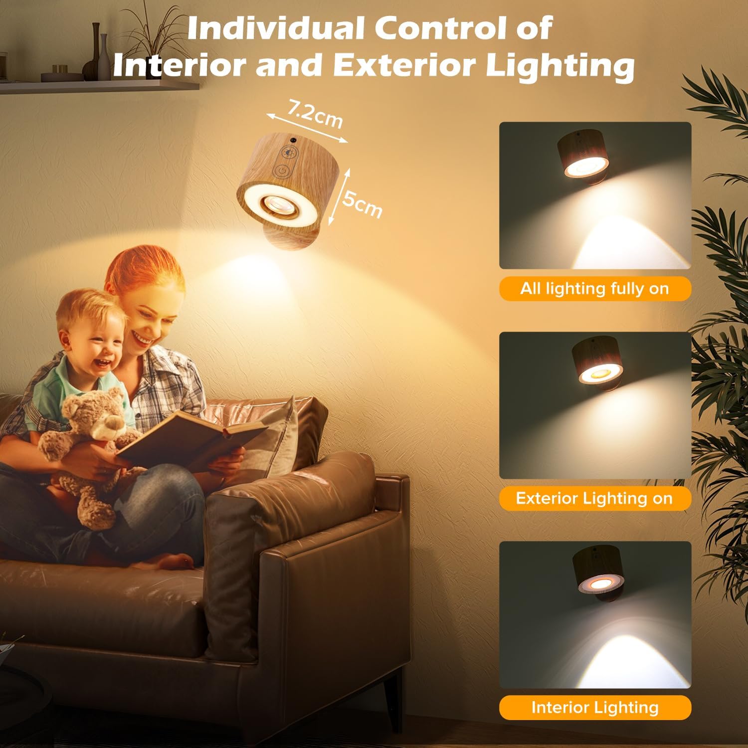 LED Wall Mounted Lights 4 Pack with Remote, 3000mAh Rechargeable Wall Sconces 3 Lighting Modes & Dimmable, 360°Rotate Cordless Wall Light for Bedroom Bedside Reading Study(Burlywood-3 Color, 4 Psc)