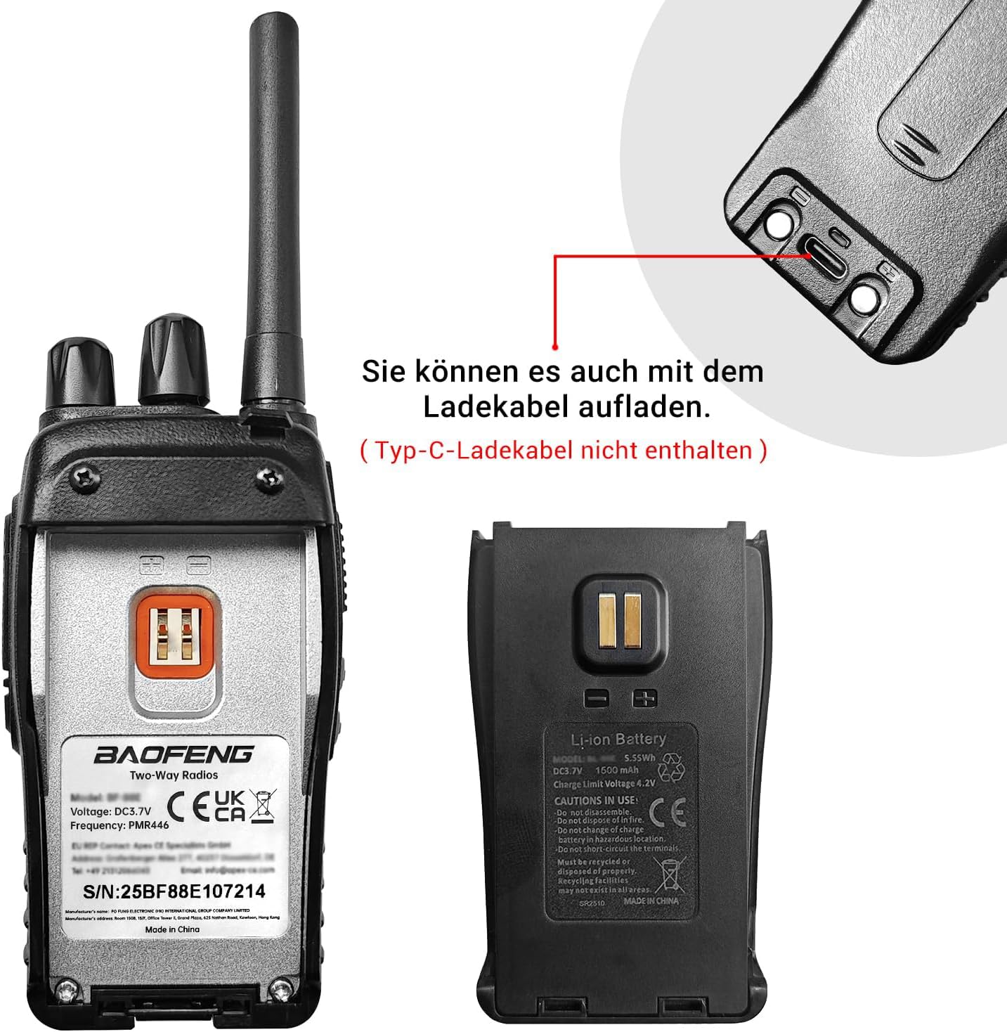 Walkie Talkie, dwukierunkowe radio 16-kanałowe Walkie Talkie o dużym zasięgu z ładowarką USB i słuchawkami, ładowalne krótkofalówki dla dzieci do zabawy i pracy dla dorosłych. (Czarny, 1 para)