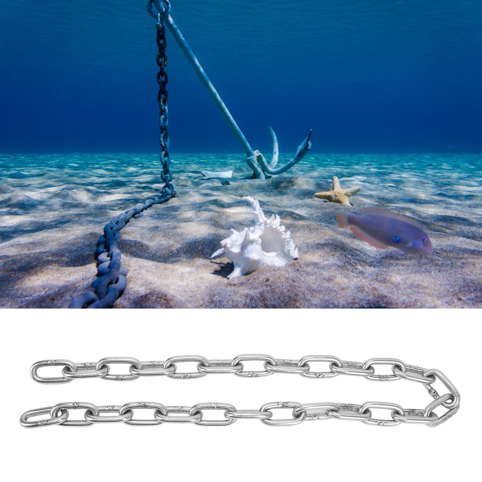 BORDSTRACT Catena per Ancora per Barche, Catena per Ancora in Acciaio Inossidabile 316 da 8 mm, Catena di Fissaggio Robusta per carichi Pesanti per Barche, Yacht e pescherecci