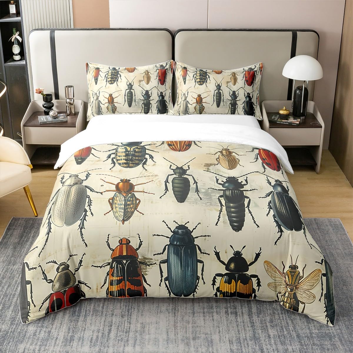 Parure de lit coton naturel hypoallergénique taille M pour lit garçon motif insectes