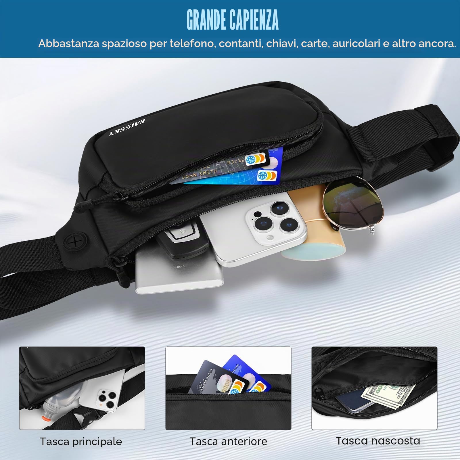 HAISSKY Marsupio Cintura da Corsa Impermeabile Uomo Donna Running Borsa a Tracolla Jogging Viaggi