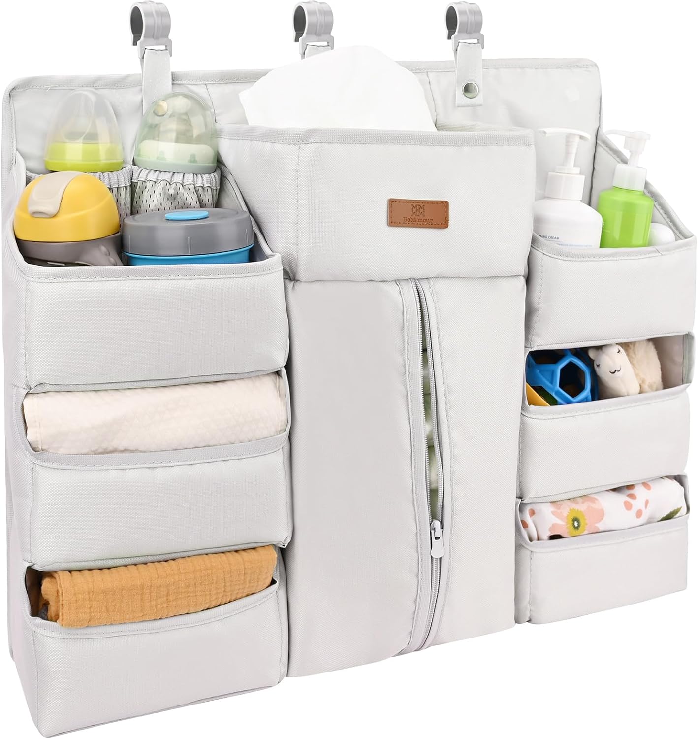 Bebamour Baby Diaper Organizer Hanging for Changing Table and Crib Diaper Stacker Nursery Organizers for Baby Essentials Diaper Organizer for Crib(Grey)