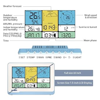 ECOWITT Weather Station with Outdoor Sensor WS3820,7 in 1 Solar Power Wifi Home Weather Outdoor Sensor WS69, 7.5 inch Garden Wireless Indoor Color LCD Display, IOT Intelligent Linkage Control
