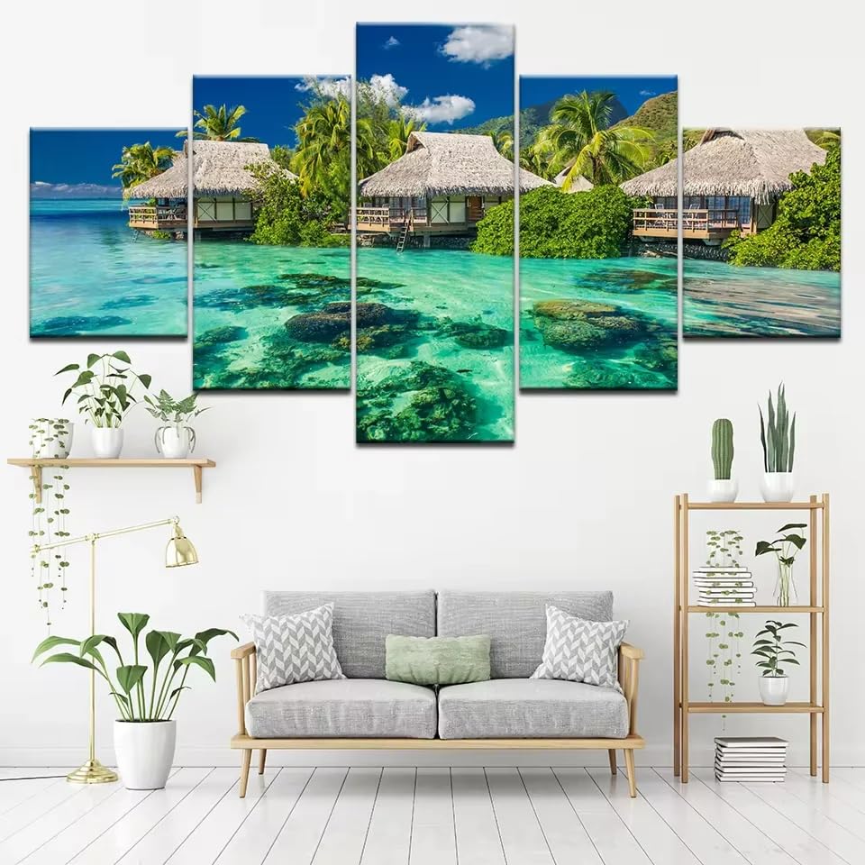 Tableau cuisine décoration murale panoramique avec vue sur l'océan Fidji 5 panneaux