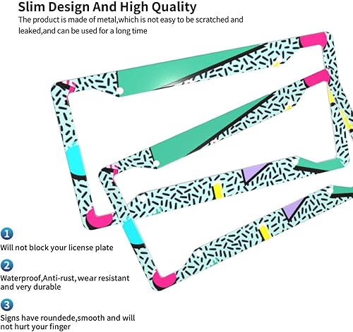 Miniatura 5 de Retro Vintage 80s 90s Memphis - Juego de soportes para matrícula de 4 agujeros  Piezas de automóvil de aluminio con kit de instalación de seguridad