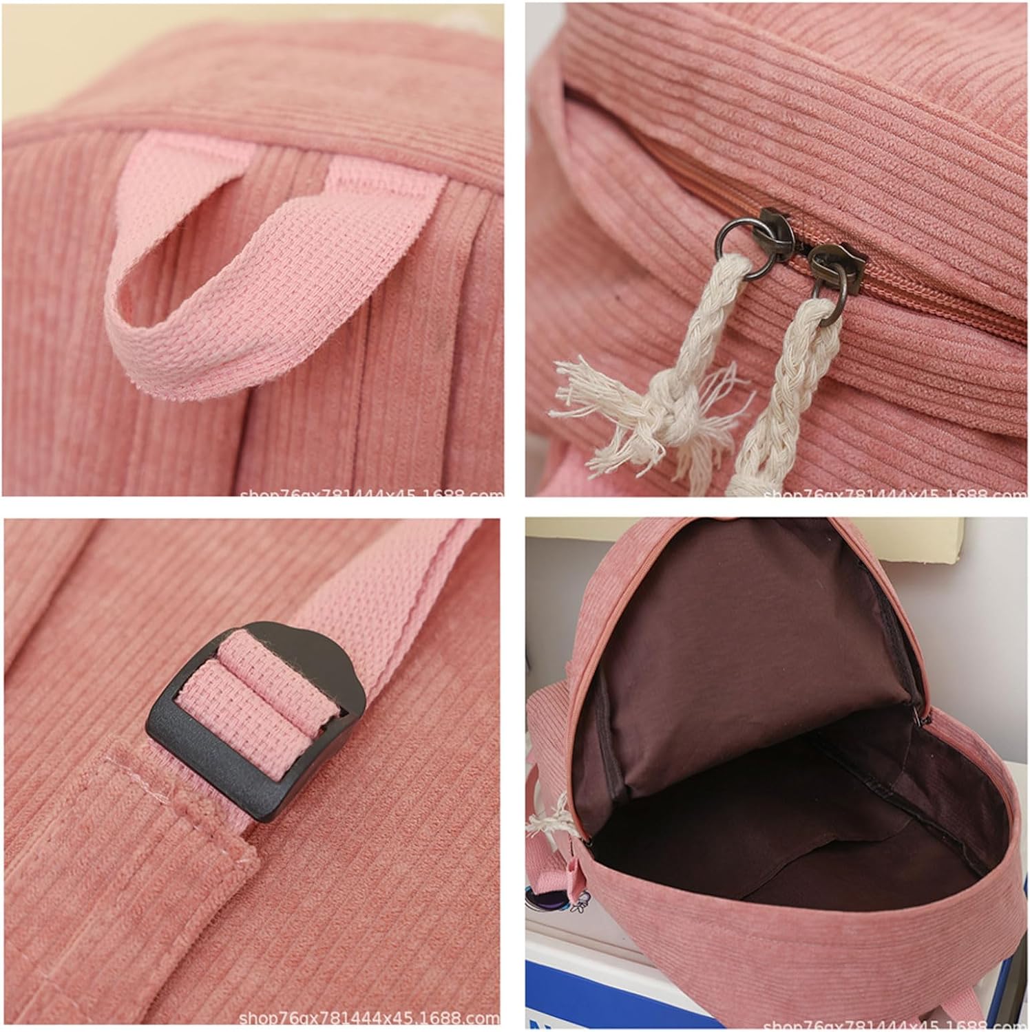 Corduroy Travel Backpack Women Vintage Casual Kawaii Cute Aesthetic Fuzzy Fluffy Plush Fleece Rucksack Daypack (Black) - Image 3