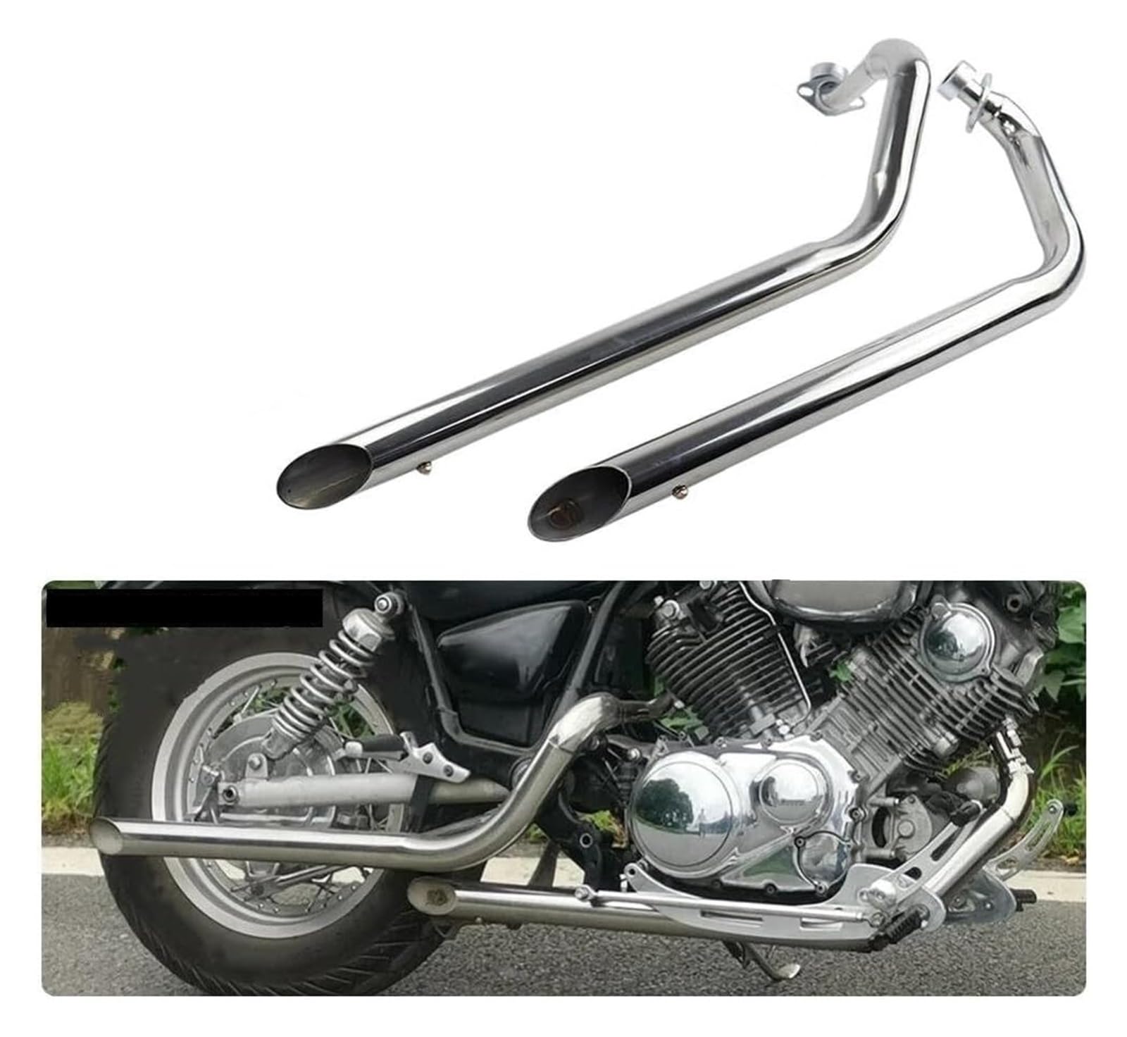 Für Yamaha Für Virago 750 XV 1100 S Für Spezielles XV750 XV1100 Motorrad Ganzjähriges Dual-Full-System-Schalldämpfer-Schalldämpfer-Auspuffrohr Motorrad Slip On Auspuff(XV1100 Chrome Type B)