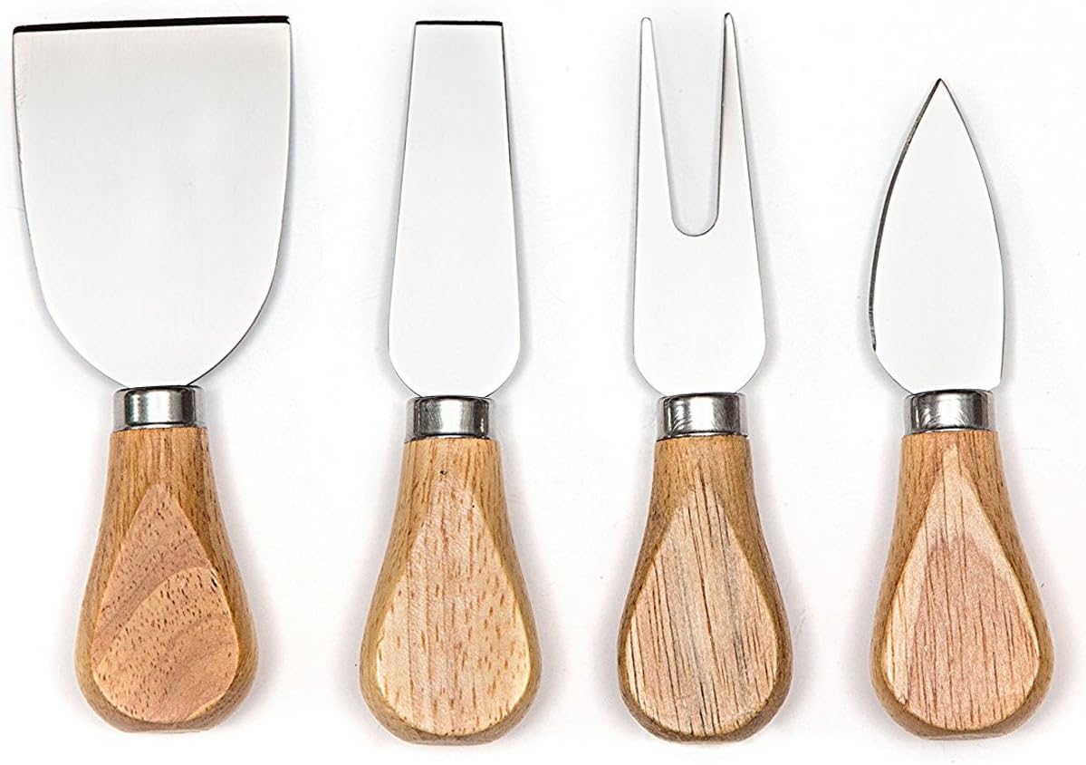 Gourmet 5 Pcs Travel Cheese Board Set with Charcuterie Board - Hard Cheese Knife, Shaver, Fork & Spreader - 8" Round Cheese Board Set with Slide-Out Drawer & Cheese Tools