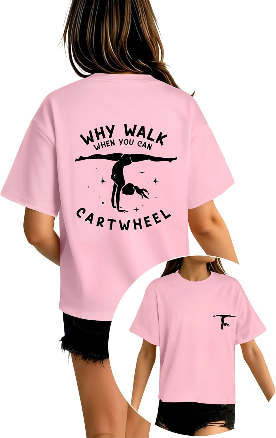 Girls Graphic Tees Short Sleeve Cotton T Shirts for Kids, Summer Casual Oversized Cute Print Tops for Ages 3-14