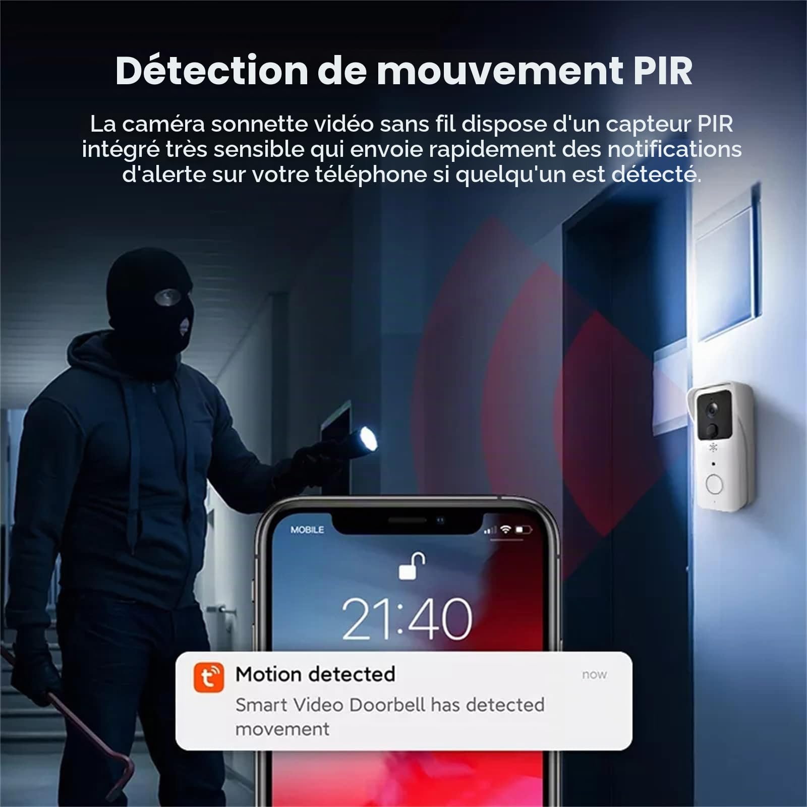5G 2.4G Wifi Sonnette Vidéo 1080P Tuya Interphone Sans Fil Extérieur Intelligent Sonnette De Porte Sans Fil Étanche Caméra De Sonnette Sans Fil, Audio Bidirectionnel, Vision Nocturne, Étanche IP65