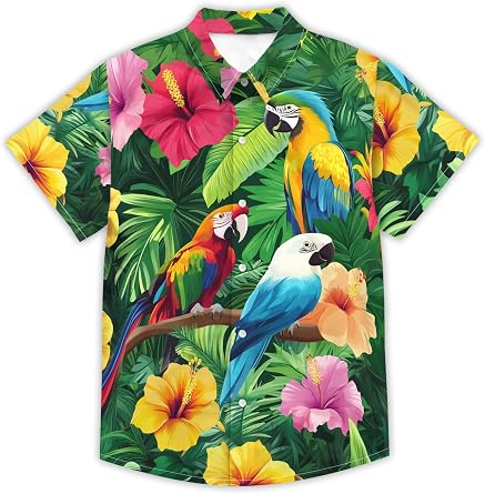Boys Hawaiian Shirt Button Down Shirt Short Sleeve Cartoon Print Hawaiian Beach Shirt for Kids