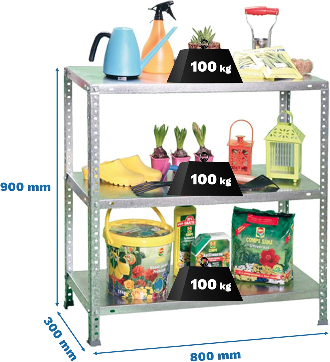 SimonRack Metal Shelf 3 Adjustable Shelves, 100 kg Flex Point, 900 x 800 x 300 mm, with Screws, Shelving Storage, Galvanised - Comfort