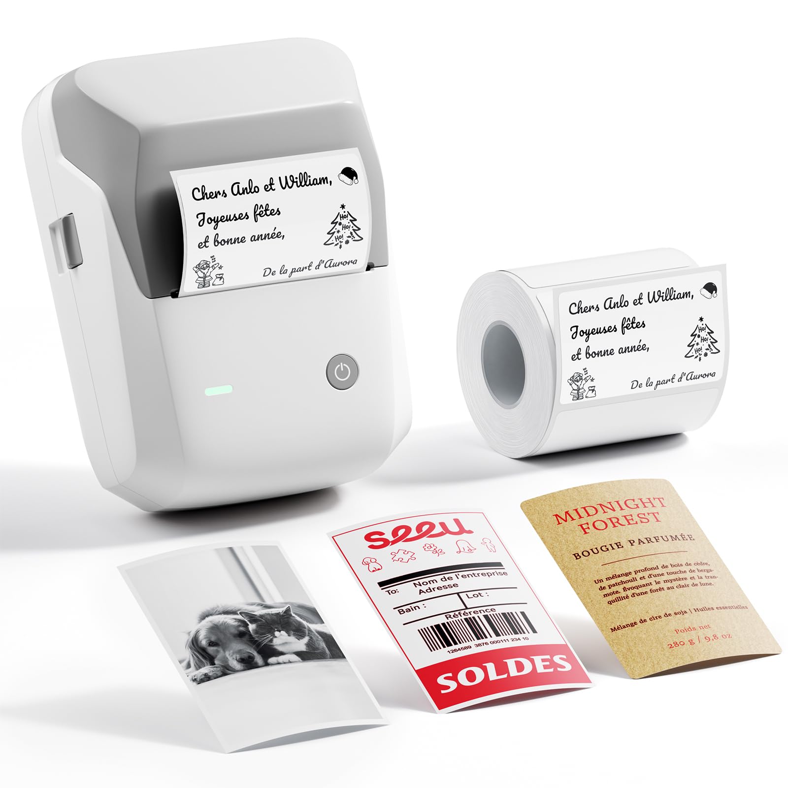 NIIMBOT B1 Pro Étiqueteuse 300 DPI HD, Impression Nuances de Gris et Rouge/Noir, Multi-Connexion, Idéale pour Photos, Magasins, Étude, Petites Entreprises, avec 1 Rouleau 50x30mm Blanc, Sable Clair