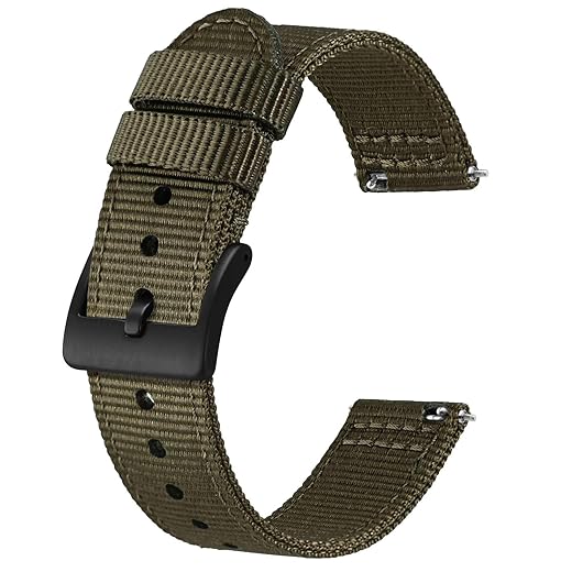 BISONSTRAP Men’s Nylon Watch Bands, Two-Piece Military Watch Straps, Quick Release, Brushed Buckle, Band Width 18mm 19mm 20mm 22mm