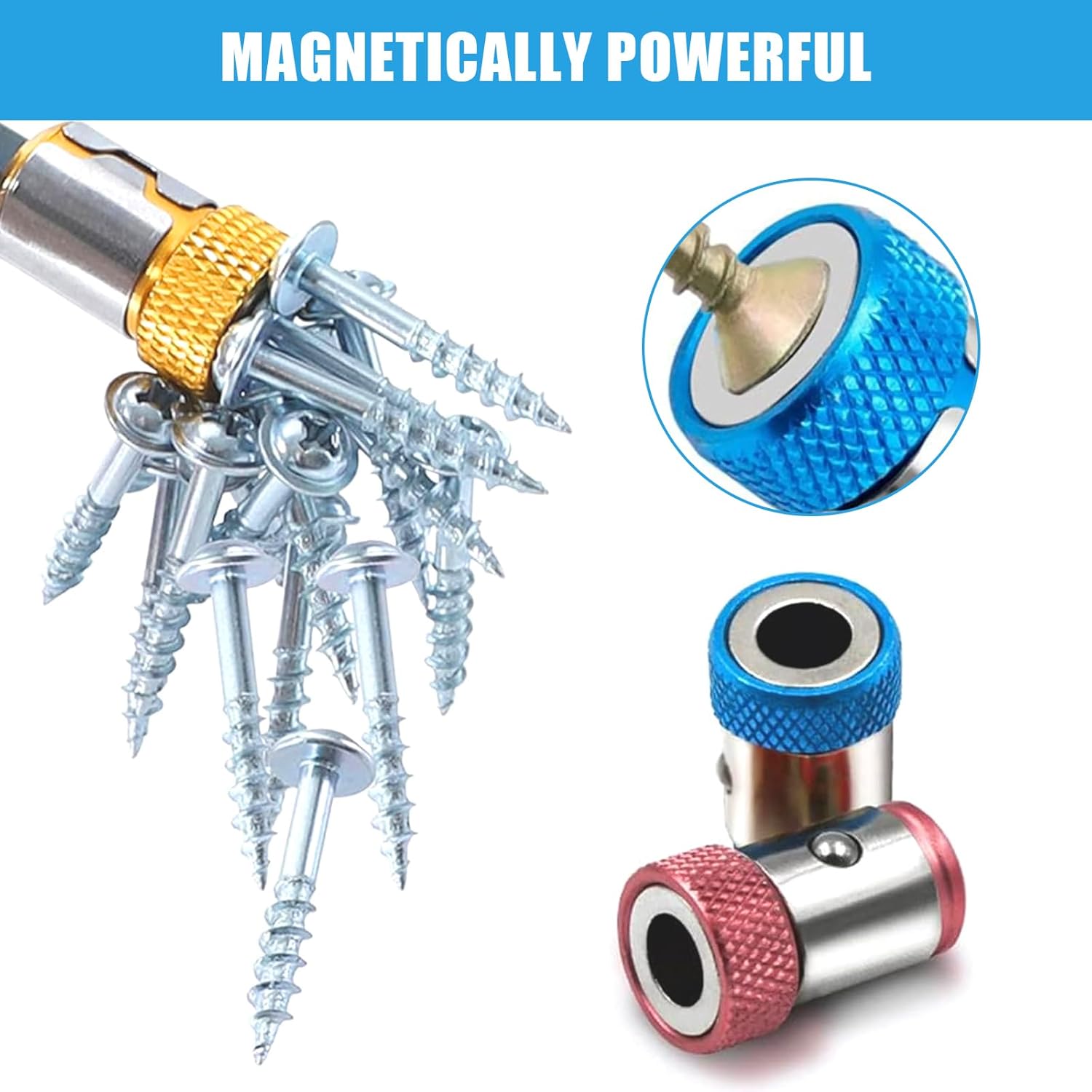 3Pcs Screwdriver Head Magnetic Ring, Magnetic Drill Bit Set with Magnetic Rings,Non-Slip Strong Magnetic Retention Bit Holders for Screwdrivers and Power Drills