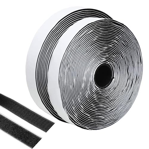Rollo autoadhesivo de gancho y bucle, 1.0 in x 26 pies, cinta de montaje para costura, manualidades, uso en interiores y exteriores (negro)