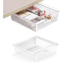 Under Desk Drawer Set of 2, Metal Hidden Desk Organiser, Undermount Storage Drawer, Space-Saving Hidden Organizer, Under Desk/Table/Shelf Tray Slide Out for Home, Office, Vanity