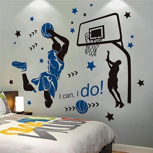 Miniatura 7 de OCXEQJX Calcomanías 3D para pared, diseño de la Vía Láctea, color azul, galaxia, jugador, baloncesto, estrella, removible, inspirador, arte de