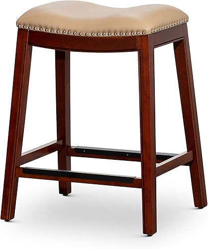 Miniatura 75 de DTY Indoor Living Durango - Taburete de cuero regenerado, taburete de mostrador de 24 pulgadas, acabado espresso, asiento de cuero negro Acabado