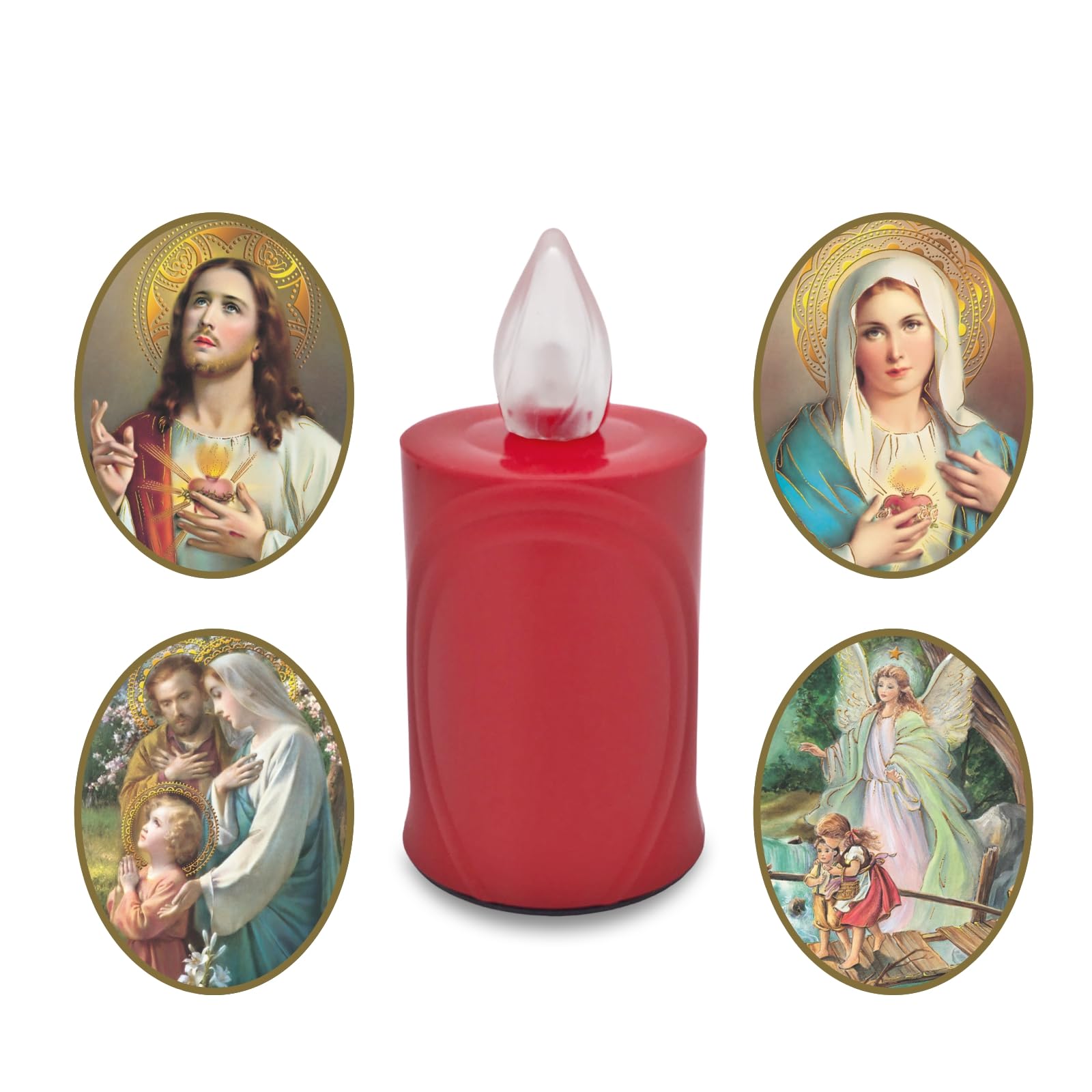 AROBA LED Grave Candle Mourning Light - Flickering Effect Like Real Candle - Long Burning Time up to 120 Days - Reusable Cemetery Candle - Red Includes Selection of Saints