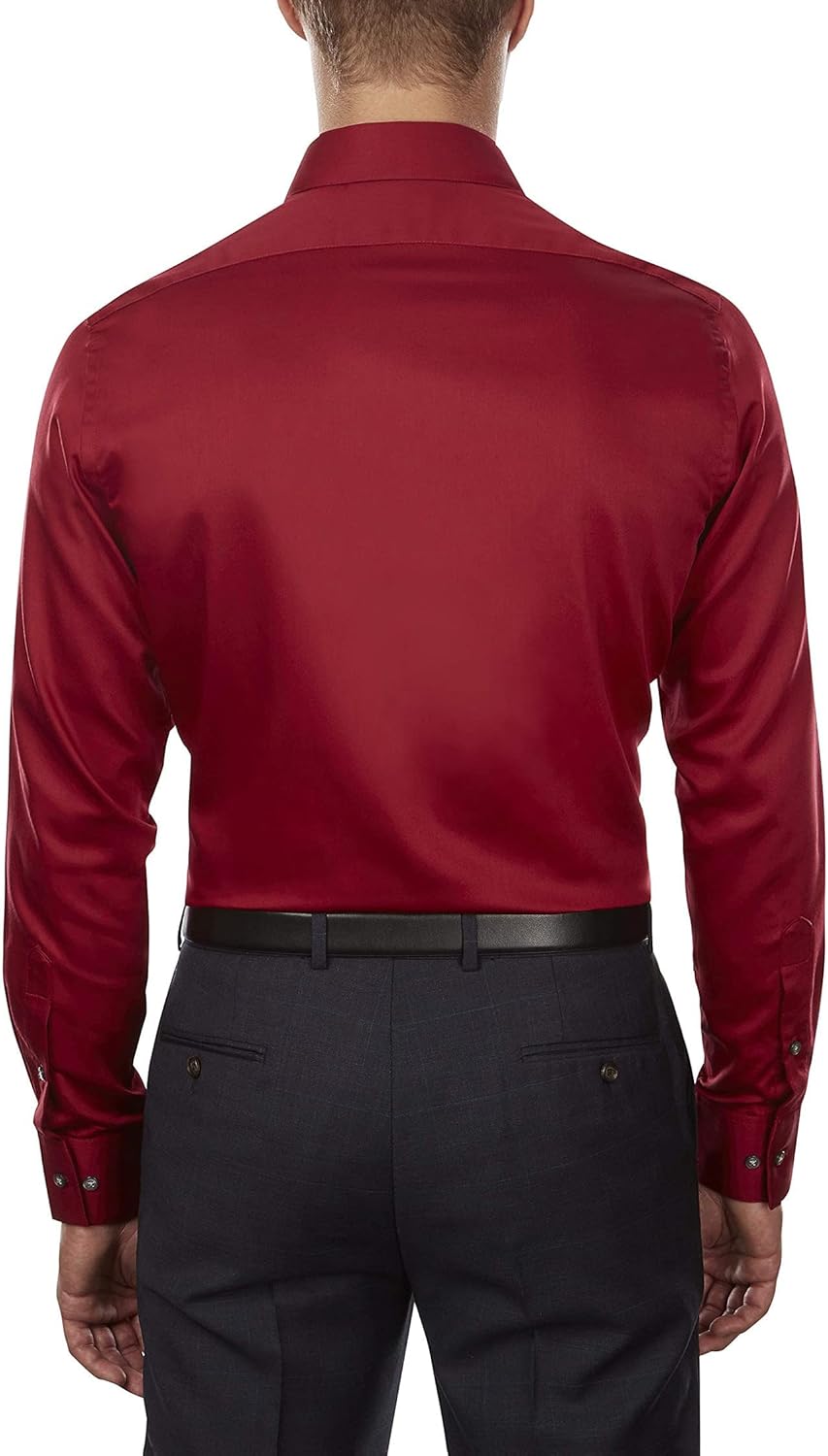 Van Heusen Men's Lux Sateen Fitted Solid Spread Collar Dress Shirt - Image 2