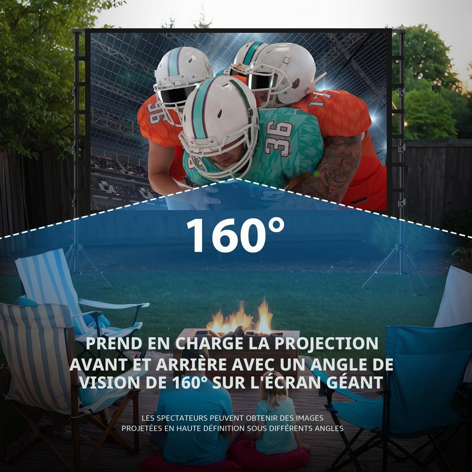 Écran de Projection 150 Pouces avec Support Portatif, LEORFI Portable Extérieur Écran, 16:9 4K Full HD Écran Vidéoprojecteur de Cinéma en Intérieur, Réglable en Hauteur, pour Home Cinéma et Camping