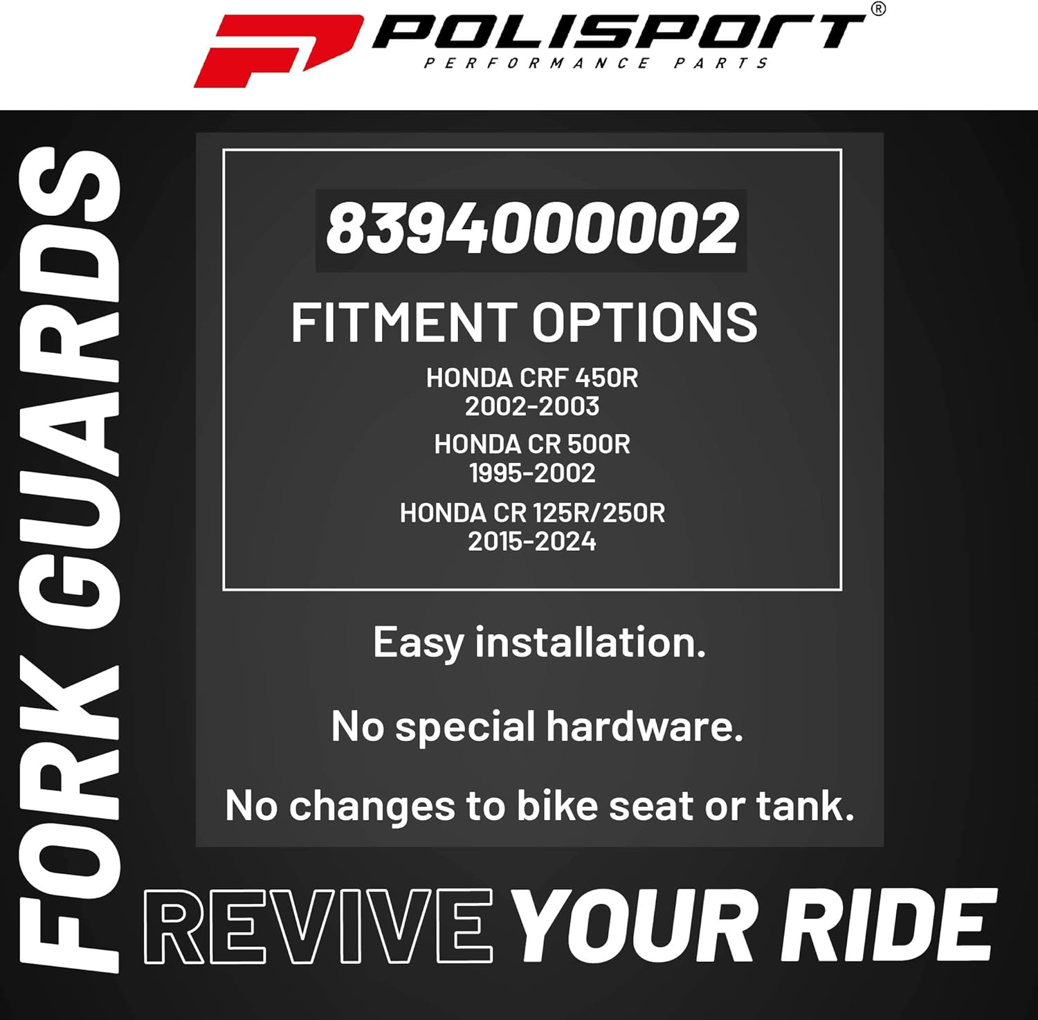 Polisport Fork Guards for Honda CRF 450R (2002-2003) CR 500R (1995-2002) & CR 125R/250R (1995-2003) - OEM Quality for Superior Fit & Durable Protection - Black