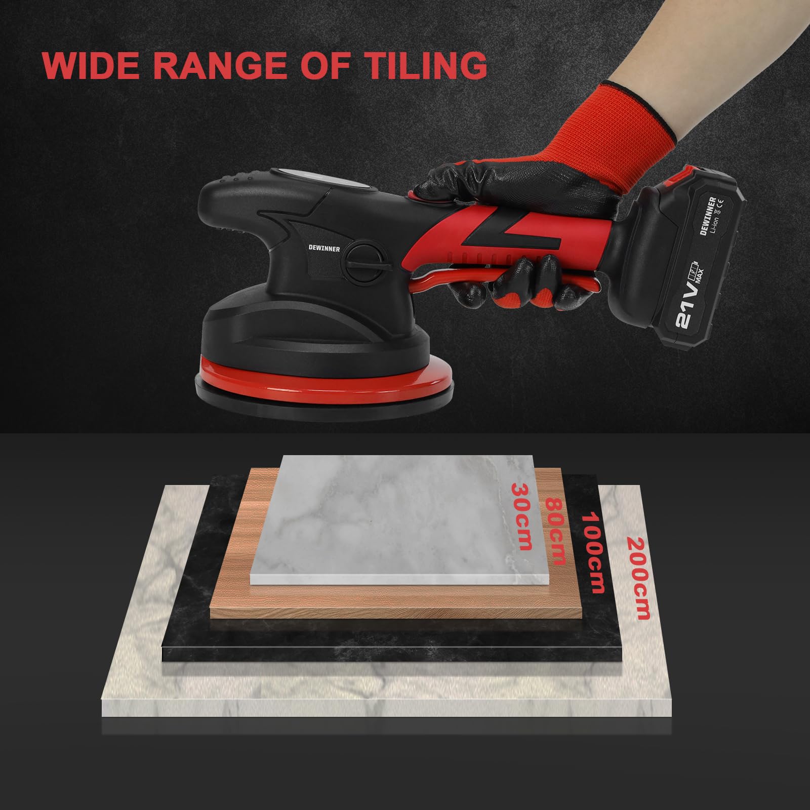 DEWINNER Máquina Para Colocación De Baldosas, Capacidad de carga 120 kg, máquina automática para nivelar baldosas con ventosa de 180 mm, Ventosa Para Baldosas adecuado para baldosas de 30-200 cm