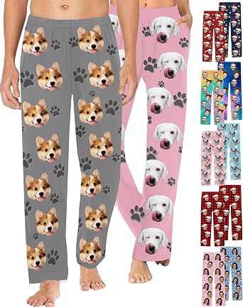 Custom Face Pajama Pants Men Women Personalized Photo Pajama Bottoms Printed Customized Dog Pet Face Sleepwear Pants