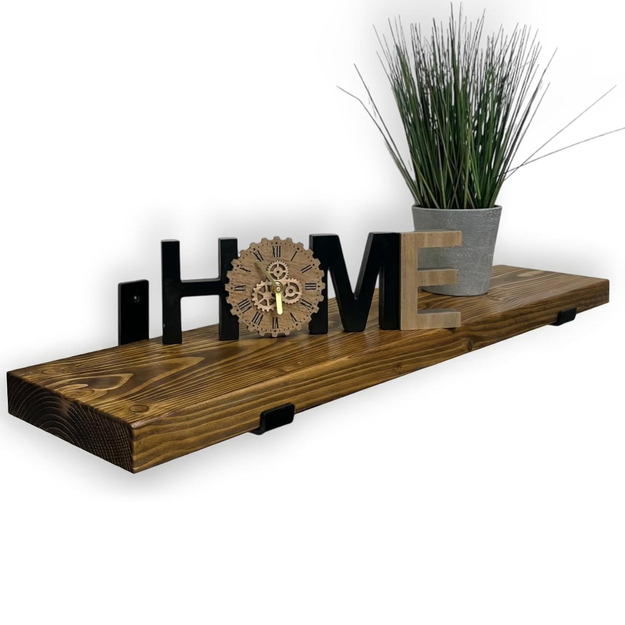 MKGT Handcrafted Rustic Wooden Floating Shelf – Wall Mounted with Black L Brackets – Made in the UK from Solid Timber – Kitchen, Bathroom & Living Room (Walnut, 140cm) — image 1