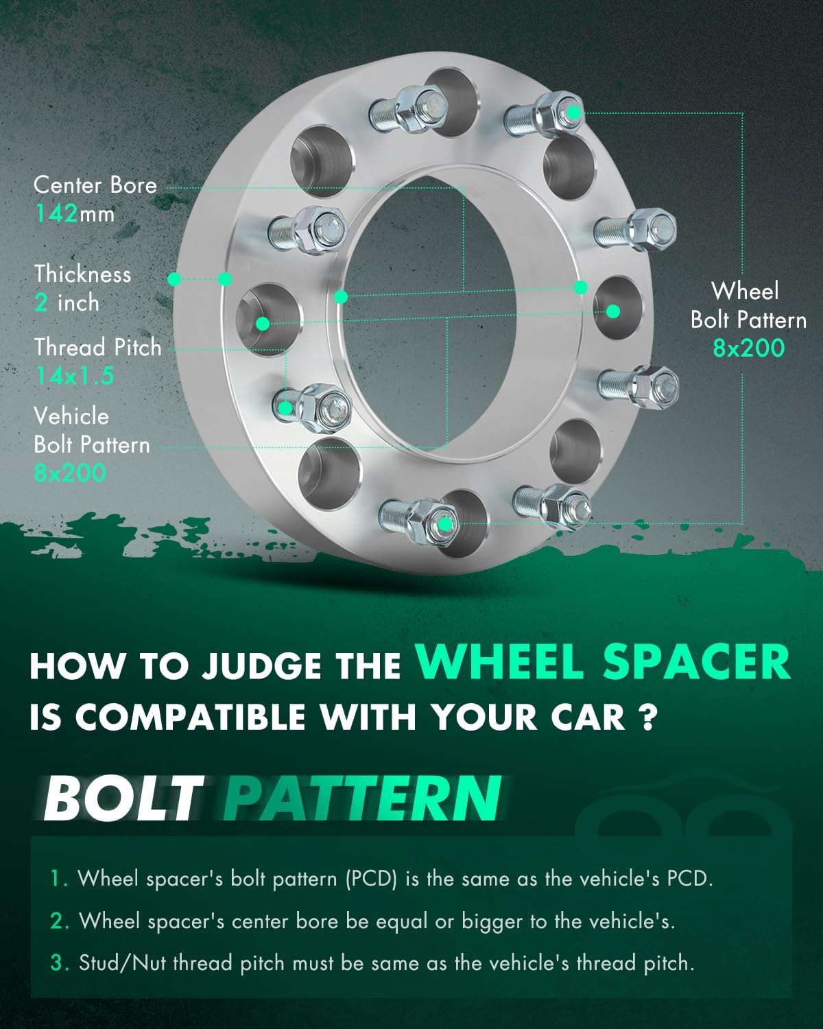 SCITOO 2Pcs 8x200 Wheel Spacers 2 inch Bore 142mm Studs 14x1.5 8 Lug Wheel Spacers Fit for Ram 3500 2019-2023,for Ford for F-350 Super Duty 2005-2023