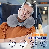 Vista 2 de SAIREIDER Almohadas de viaje para dormir en avión 100% espuma viscoelástica pura para el cuello Almohada para el cuello de avión Funda lavable (Gris)