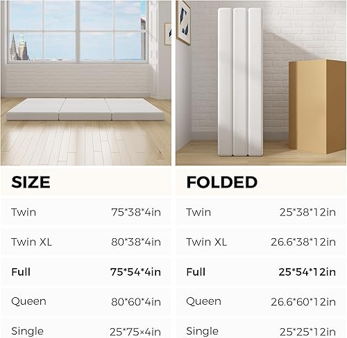 Miniatura 6 de Avenco Colchón triple  Colchón portátil de 4 pulgadas tamaño individual con funda transpirable y lavable  Cubrecolchón plegable de espuma