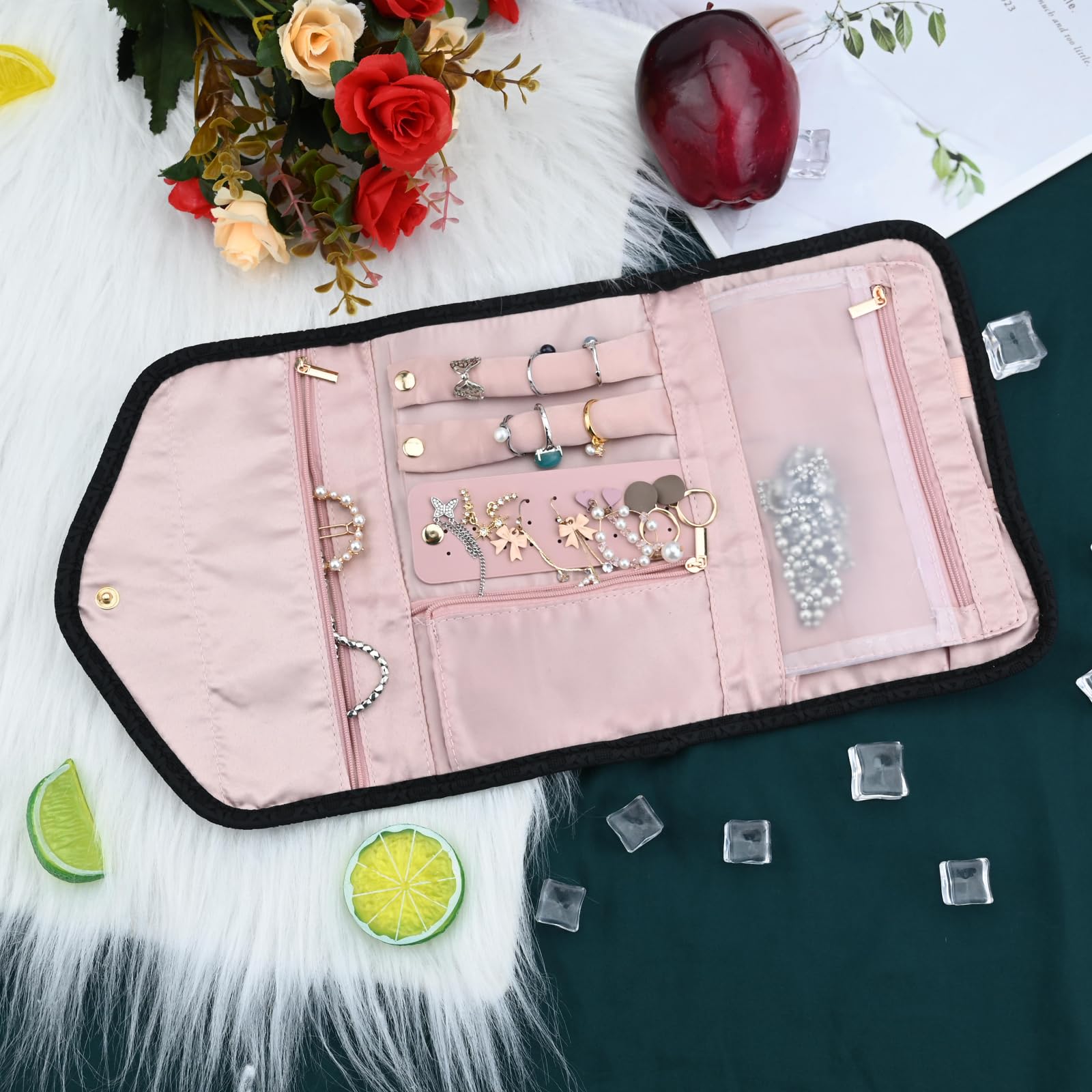 Portagioielli Da Viaggio Pieghevole In Velluto - Organizer Per Anelli, Collane E Orecchini - Foto 6