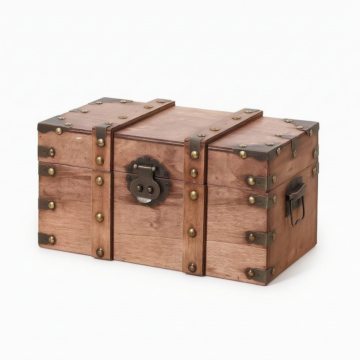 Vintage-Style Storage Trunk with Hinged Lid Antique-Inspired Wooden Trunk Decorative Storage Chest Rustic for Collectors, Photographers, Living Room, Escape Rooms, Cabins, Wood, S-image-35