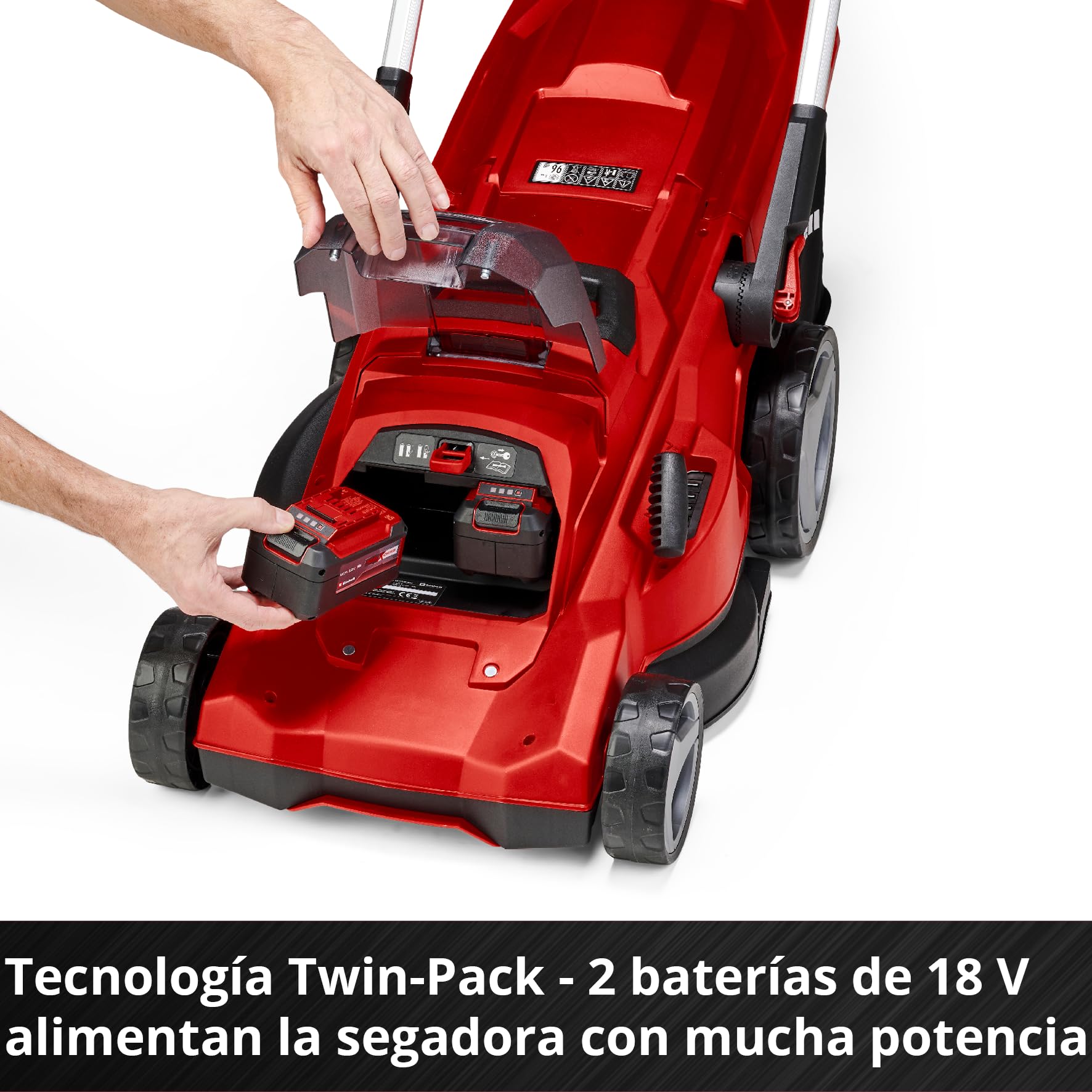 Einhell Kit de cortacésped con batería RASARRO 36/42 Power X-Change (36V, 42cm Anchura Corte, hasta 725m2, sin escobillas, Cesta colectora 50l, función de mantillo, Incl. 2 5,2 Ah, 1 Cargador Gemelo)