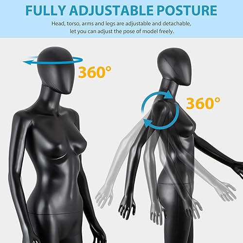 Miniatura 3 de ZENY Maniquí femenino de cuerpo completo con forma de vestido de maniquíes ajustables de 70 pulgadas, modelo de vestido de maniquíes desmontable con