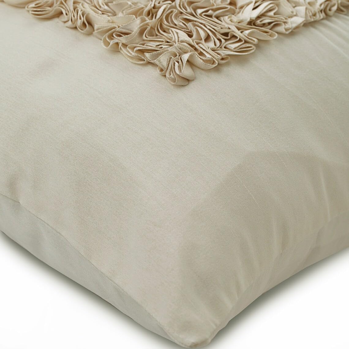 The HomeCentric Pillow Sham, Ivory Euro Size Pillow Shams 26x26 inch (65x65 cm) Silk Euro Shams, Solid Color, Ruffles, Ribbon Embroidery, Victorian Euro Sham Covers Easter - Vintage Love