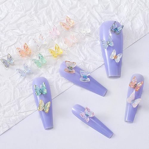 OIIKI 300 dijes de uñas de mariposa 3D, dijes de mariposa con purpurina para uñas, decoración de uñas de resina, adornos con purpurina para uñas