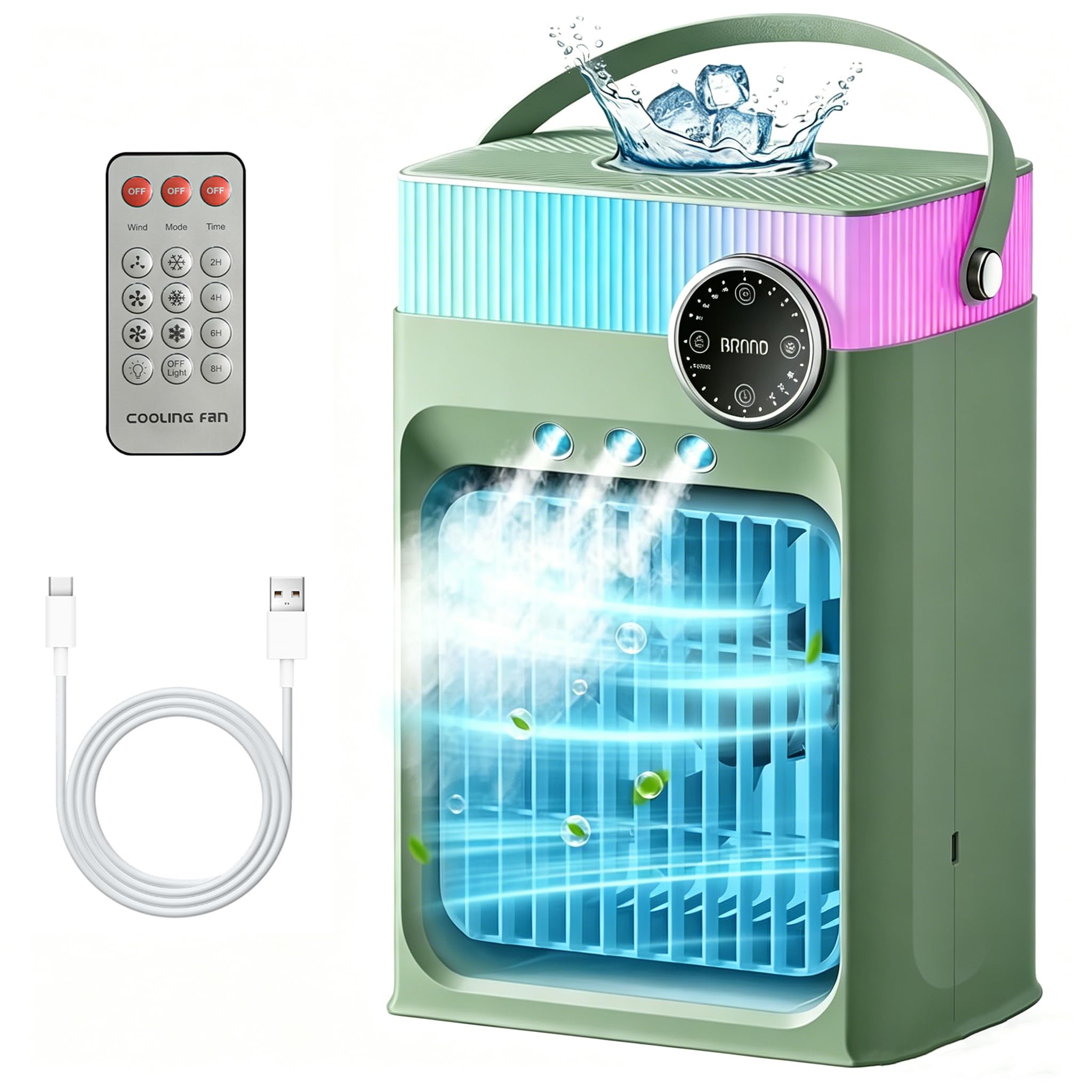 Aires Acondicionados Portátiles, Mini Unidad de Aire Acondicionado y Ventilador de Refrigeración para Dormitorio, Pequeños Enfriadores de Aire de 1200 ML con Control Remoto(Beige Nude)