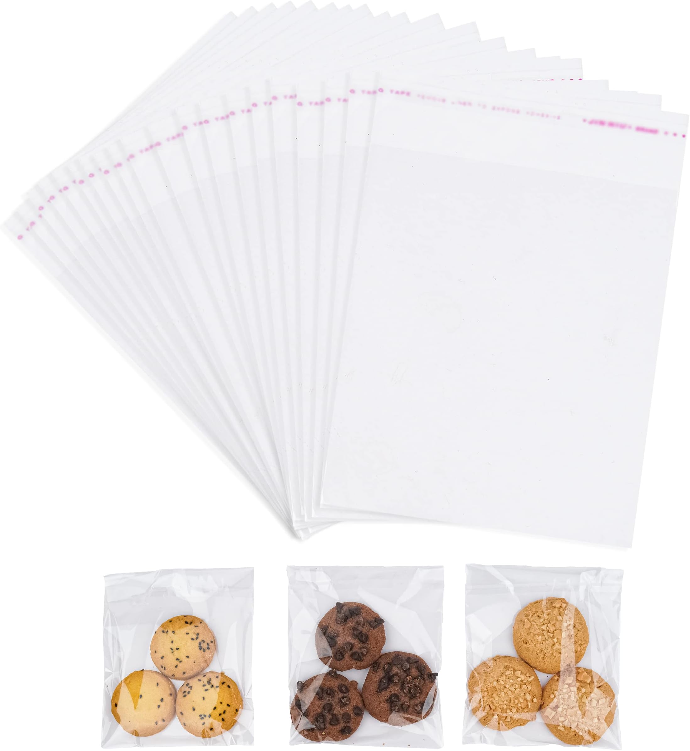 Self Seal Clear Cellophane Bags - Pack of 100 (5 x 7 inches) Food Safe Adhesive Bags for Sweets, Candy, Gifts, Jewelry, and Cards