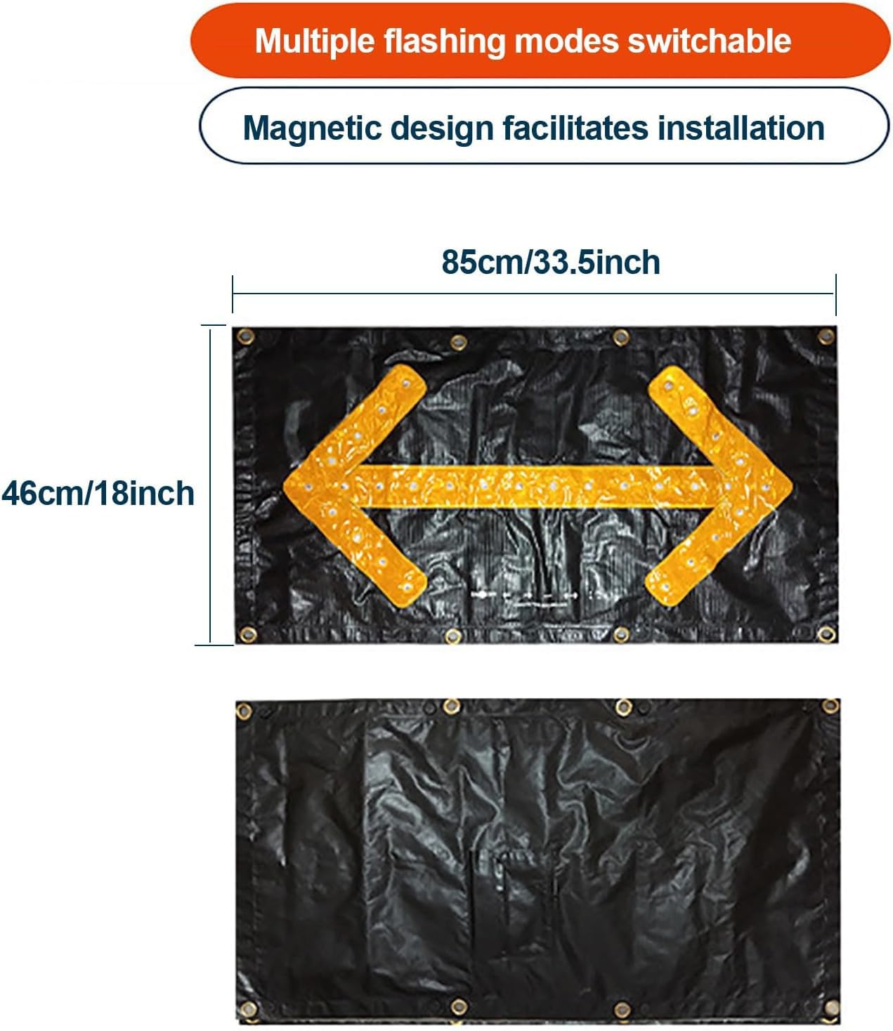 Luz de guía de tráfico magnética plegable de 18" x 33,5" - Señal de flecha de tráfico LED for mantenimiento de carreteras y señales de emergencia