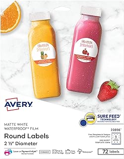 Avery Durable Waterproof Round Labels with Sure Feed Technology, 2.5" Diameter, White, Laser &